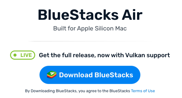 BlueStacks Air download page