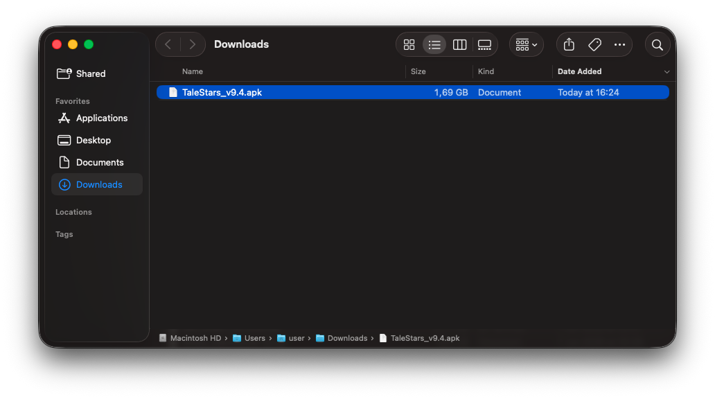 Drag the downloaded .apk into the emulator window